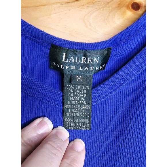 LAUREN RALPH LAUREN Womens Size Medium BLUE COTTON RIBBED KNIT -TANK TOP - Picture 3 of 9